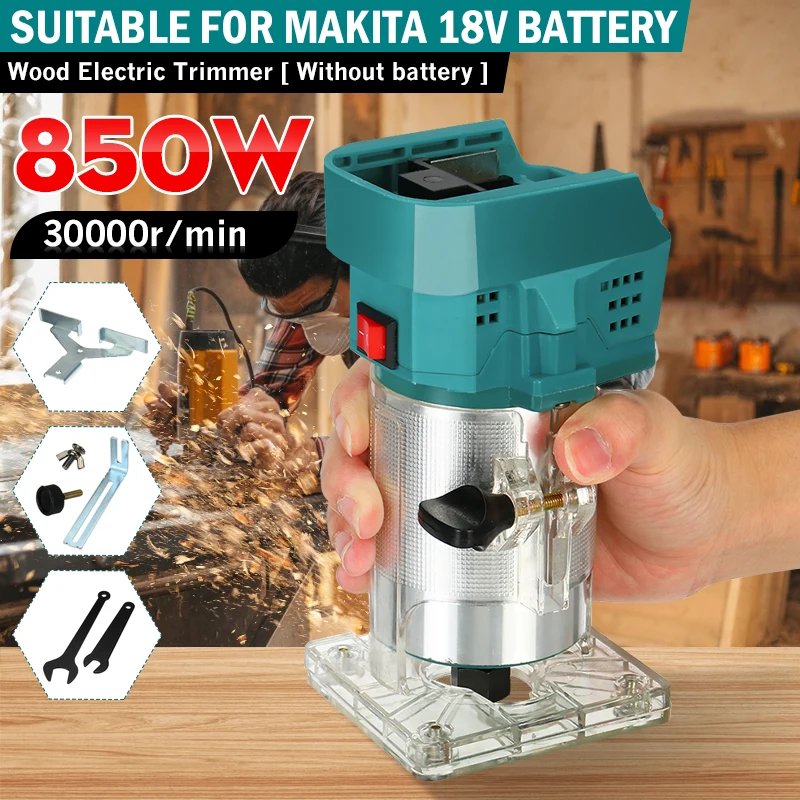 

850W Cordless Handheld Electric Trimmer Woodworking Engraving Slotting Trimming Carving Machine Router Wood