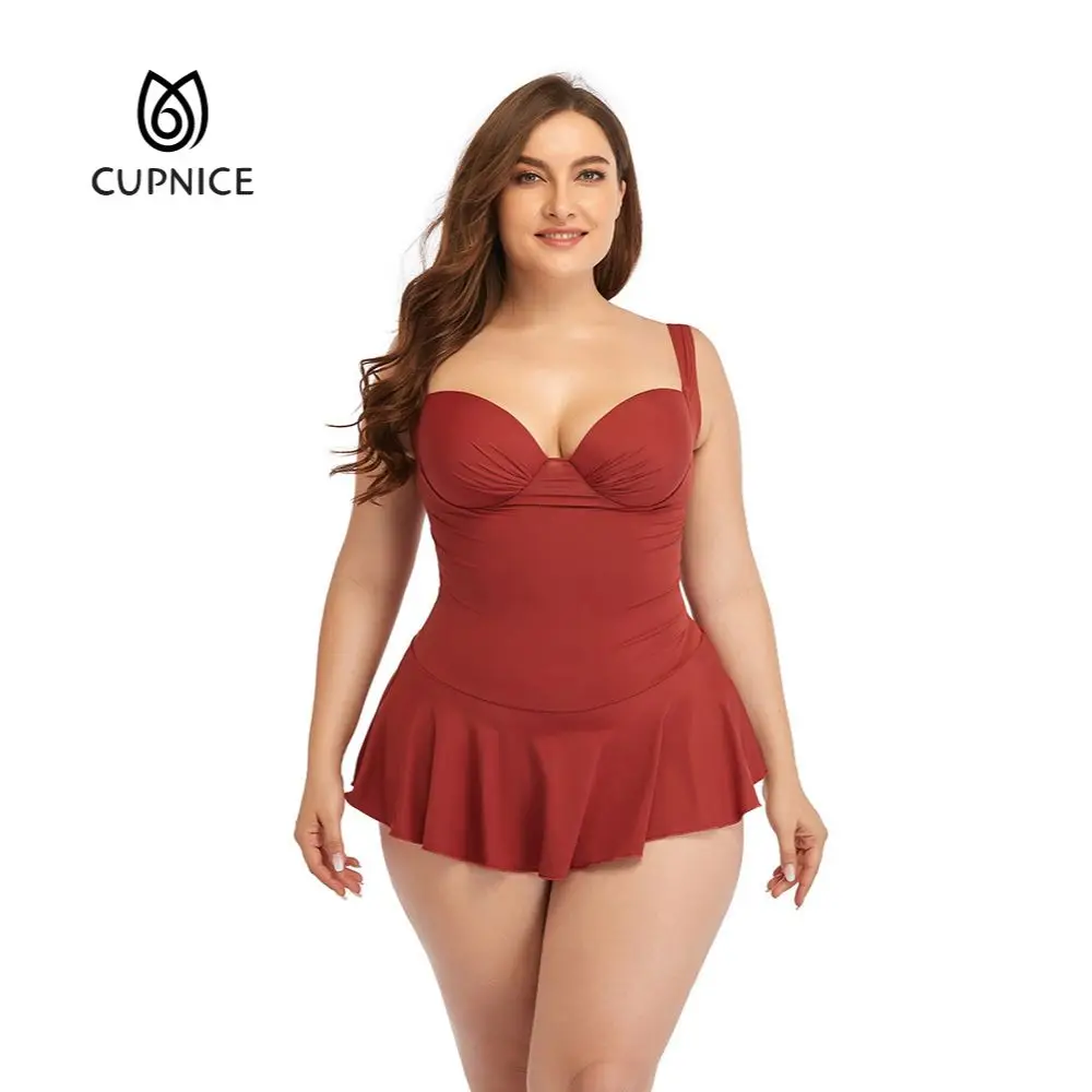 

2 2021 New Women's Solid One Piece Swim Dress Underwired Padded Push Up Swimsuit Female Backless Swimwear
