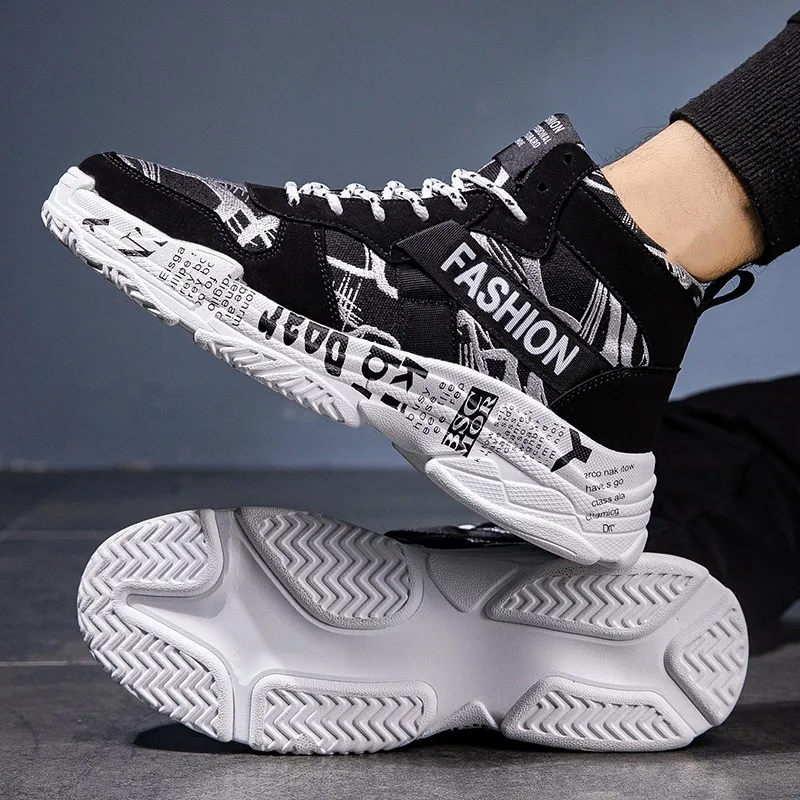 

Autumn Winter Running Shoes Men High Top Graffiti Men Shoes Sneakers Couple Fashion Breathable Flats Jogging Walking Trainers