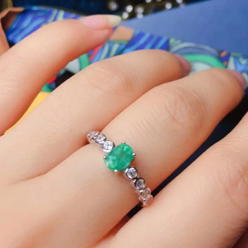 Women Emerald Gemstone Ring 925 Sterling Silver Green Stone for Promise Wedding | Украшения и аксессуары