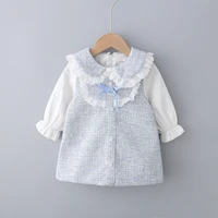 new spring baby girls sweet bow brim a word dress lace collar delicate princess dress kids baby girl cloths
