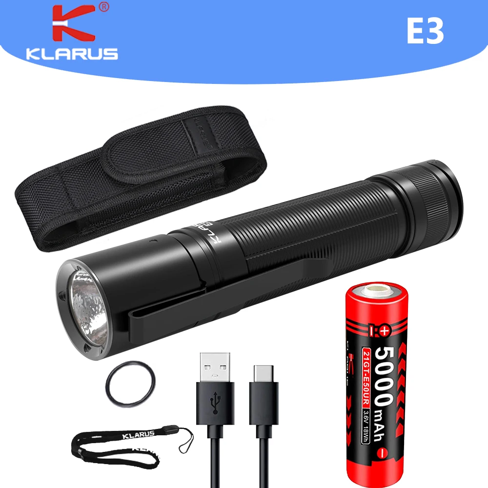 KLARUS E3 LED Flashlight XHP35 HD 2200LM Mini Flashligh by 21700 Battery for Camping,Hiking,Daily Use,Everyday Carry