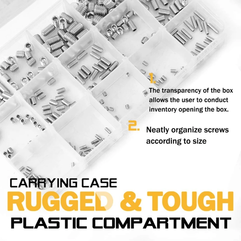 

Stainless Steel Hexagon Socket Screws 300 Pcs M2.5/M3/M4/M5/M6/M8 w/ Hexagon Wrenchs Clear Box for Plumers Minor Repairs