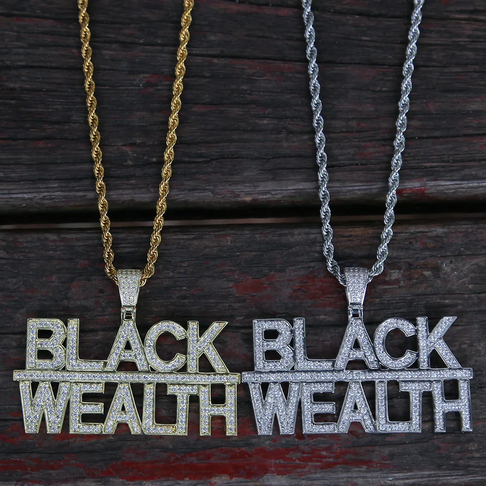 

Hip Hop Man Black Wealth Rapper In Crystal Twist Chain Necklace Pendant