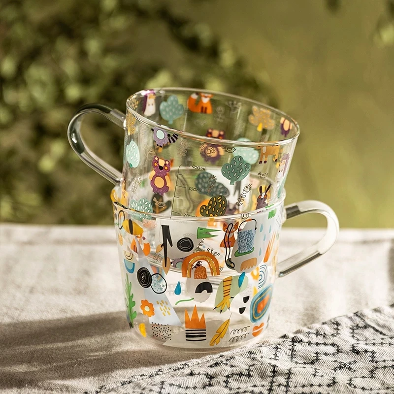

500ml Cartoons Scale Glass Mug Creative Breakfast Mlik Coffee Cup Household Couple Water Mug Teacup Heat Resistance