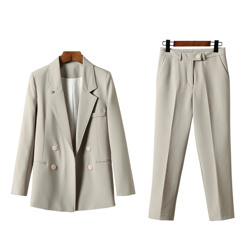 

high quality Women Casual Solid Pant Suits Notched Collar Blazer Jacket & Pencil Pant Female Suit Autumn Office lady work Sets