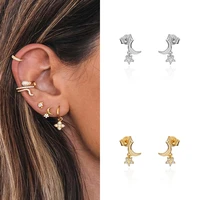 isueva gold plated moon star earrings cubic zircon stud earrings women helix cartilage tragus lobe ear piercing jewelry 2021