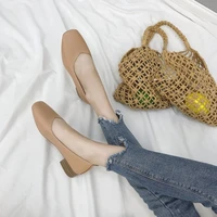 peas shoes 2022 spring and autumn new retro square toe womens shoes single shoes shallow mouth flat shoes