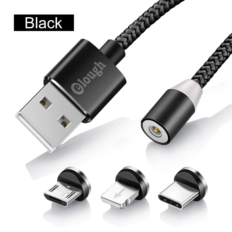 3in1 black cable Магнитный кабель зарядный usb-кабель магнитный кабель Elough для зарядного устройства iPhone кабель Micro USB type C - Цвет: 3in1 black cable