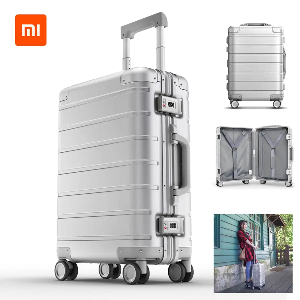 Xiaomi 90FUN, 20 дюймов, чемодан для путешествий, багаж, металлический алюминиевый сплав, багаж, все направления, колеса, TSA, замок с паролем
