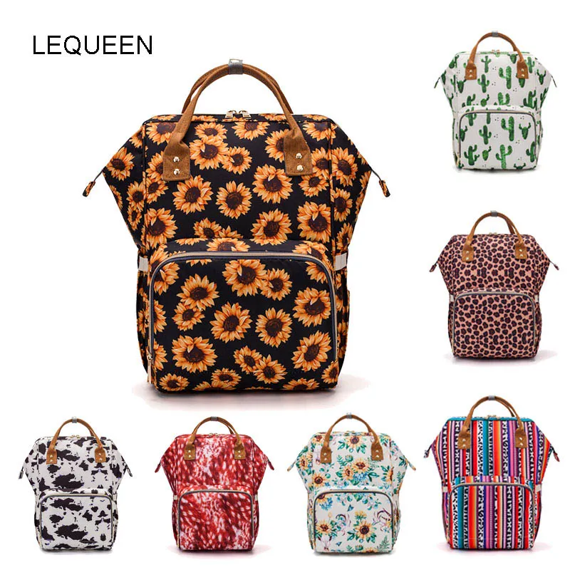 

Multifunctional Mommy Backpack Nursing Bag Diaper Bag Flower Travel Bag Stripe Backpack Portable Mommy Bag