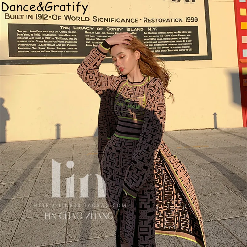 Высококачественный модный комплект из 3 предметов для подиума Женский вязаный