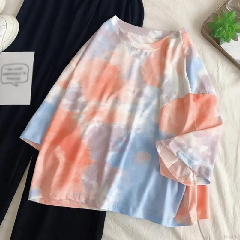 Женская свободная футболка с коротким рукавом градиентная Туника оверсайз в