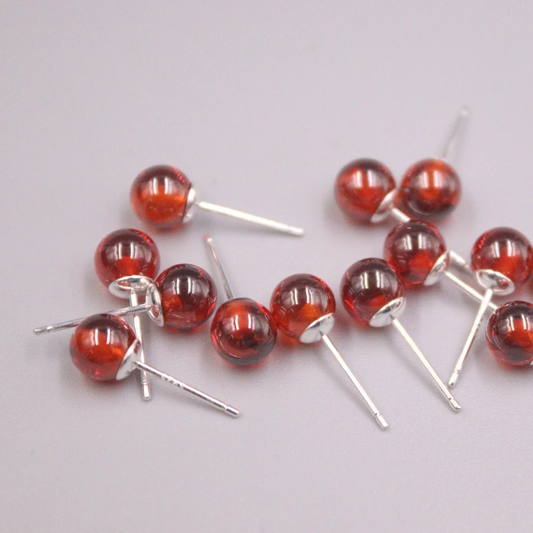 

Real Silver 925 Earrings Drop For Women Female Girl Red Garnet Ball Korean Earrings Hook Zircon Retro Bohemian