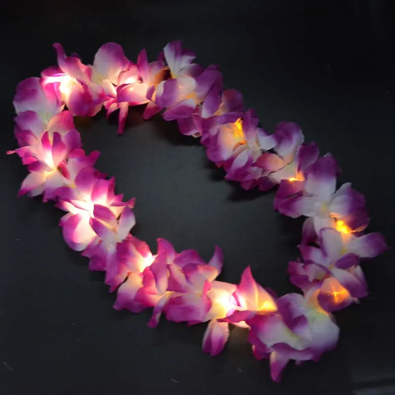 Hawaiian LED Light-Up Hula Leis Garland Necklace, Neon Flower Wreath for Wedding, Rave, Tropical Birthday, and Luau Party Supplies image 3
