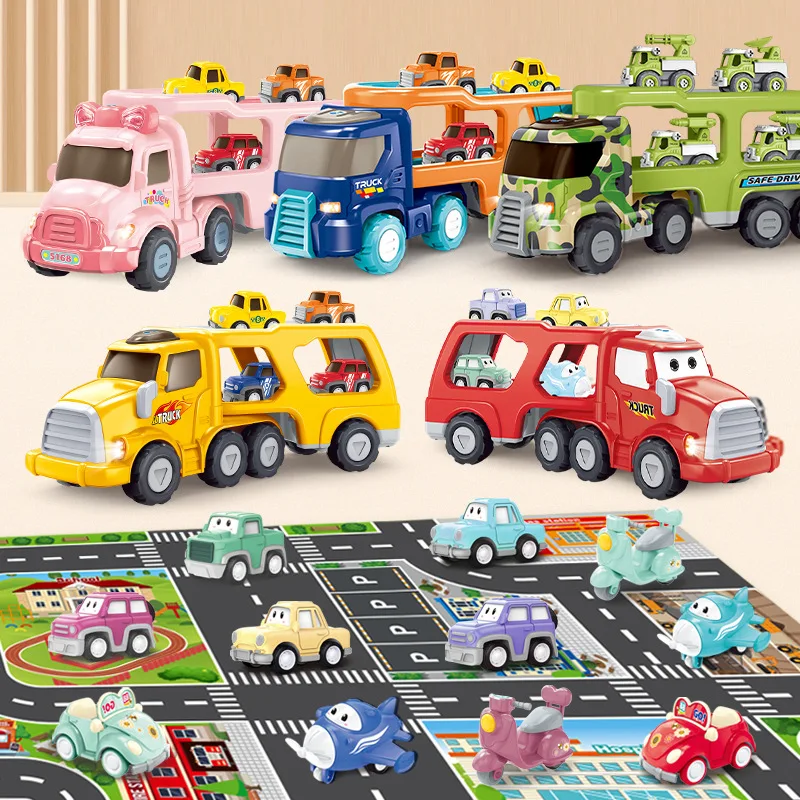 

Children's Inertia Toy Car Acousto-optic Double Deck Large Transport Vehicle Huili Car Aircraft Model Set Boy's Toy Gift