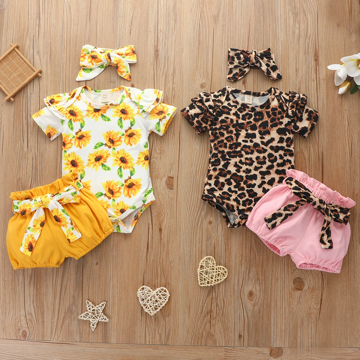 

Newborn Toddler Infant Girl Clothes Outfit Summer Baby Flower Romper + Shorts 2PCS Set