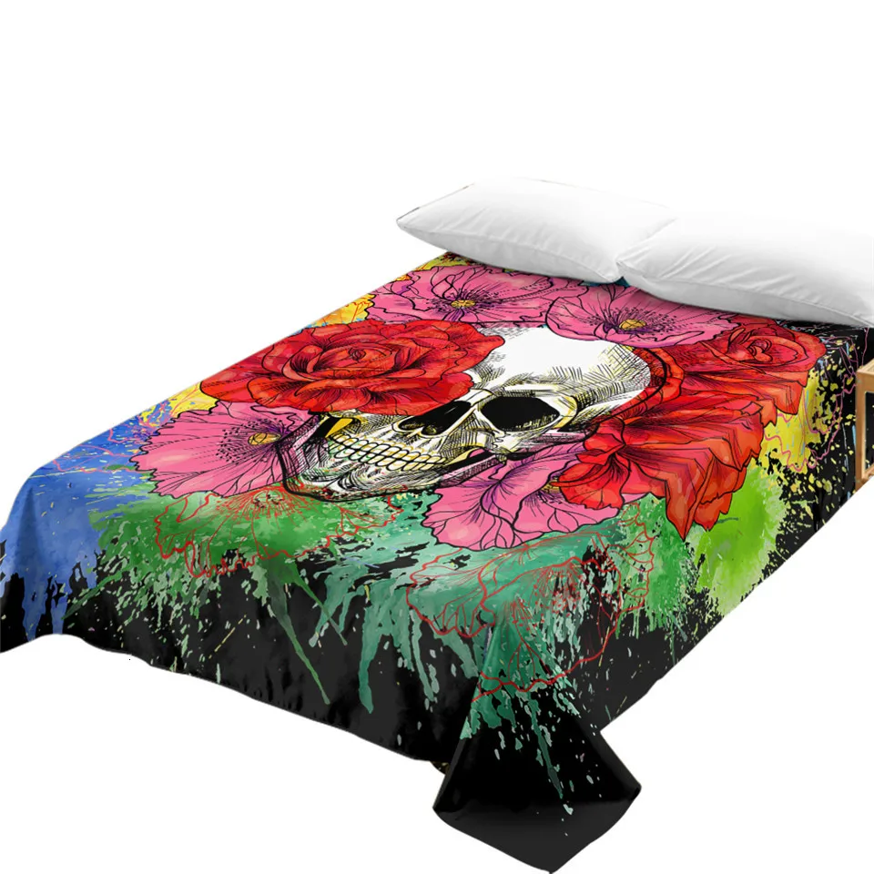 Постельные принадлежности Outlet Sugar Skull коллекция простыней на кровать цельный Цветочный плоский лист мягкое постельное белье Готическая Корона покрывала с розой sabanas