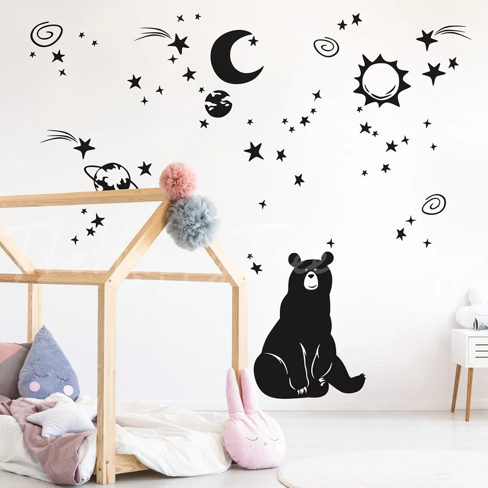 Большой медведь Космос Наклейка на стену для детской комнаты лесной дикой