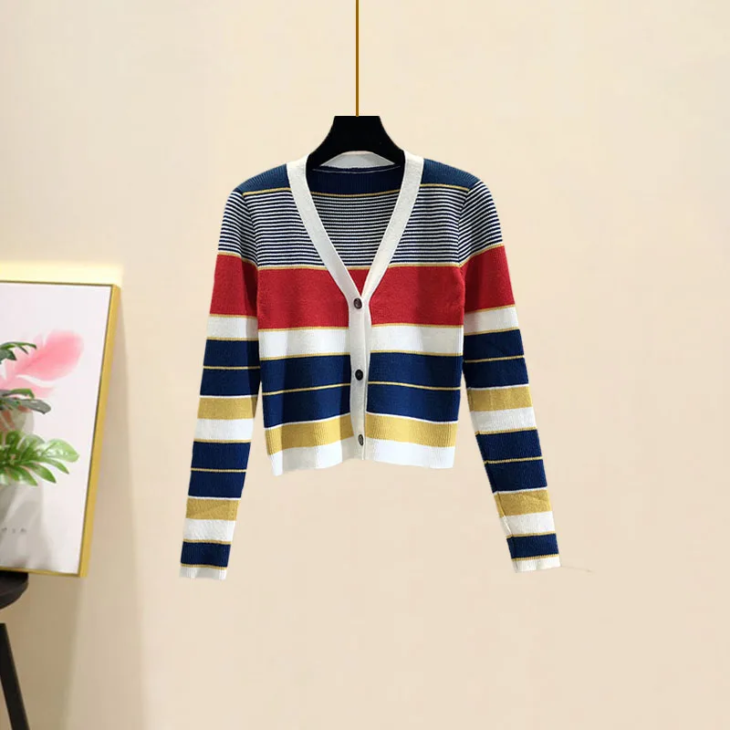 Женский костюм из двух предметов в Корейском стиле контрастный полосатый свитер