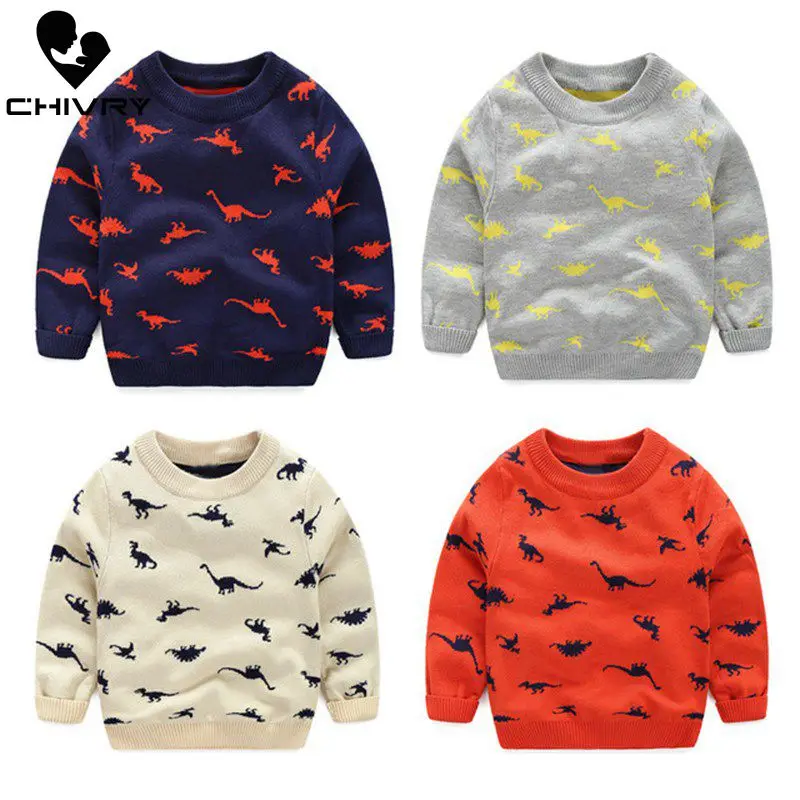 Детский трикотажный свитер с круглым вырезом мультяшным принтом|Свитера| |