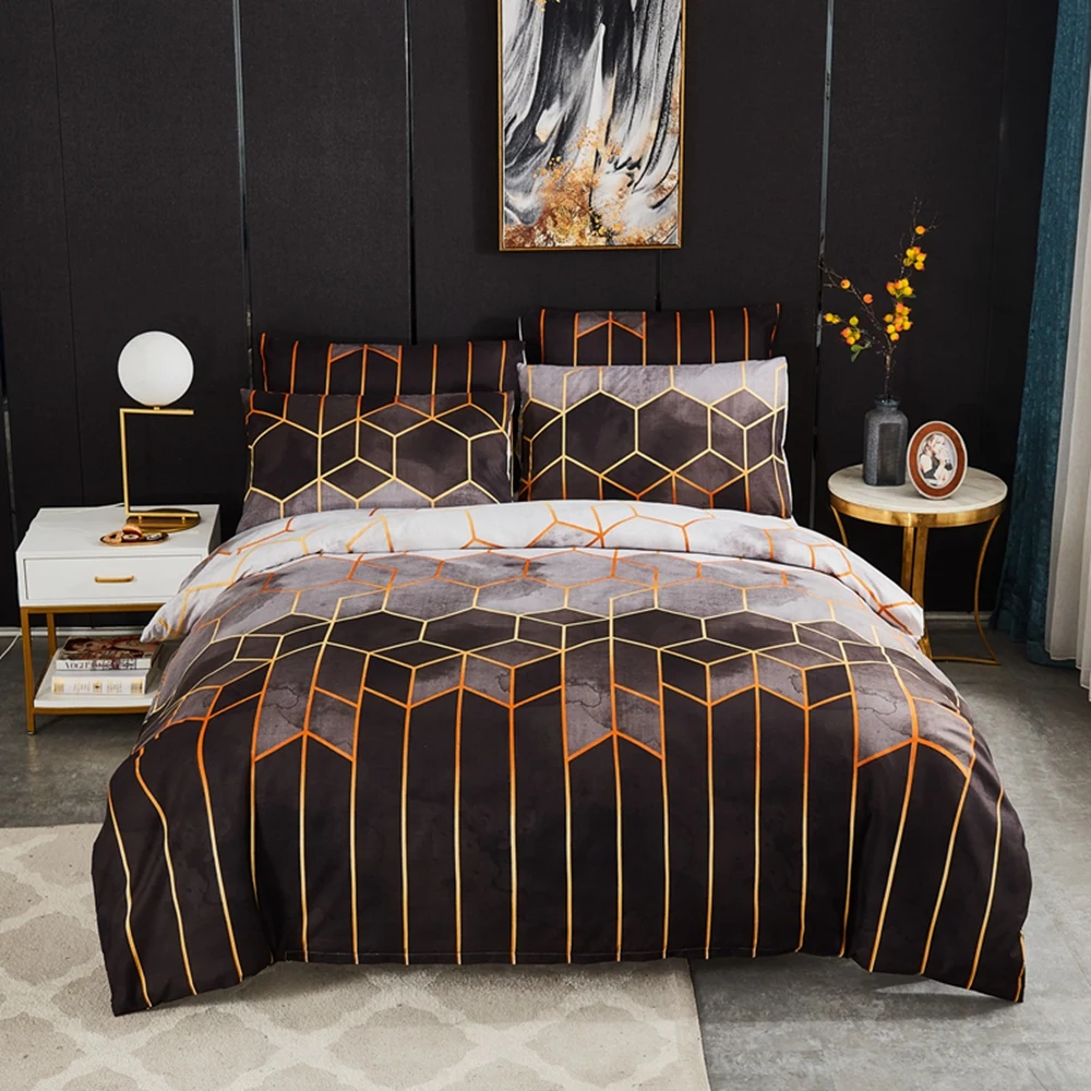 

Luxury Geometric Plaid Gilt Duvet Cover Set Nordic Bedding Sets Color Quilt Covers With Pillowcase (No Bed Sheet) Dropshipping