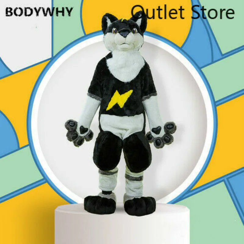 Черный длинный мех Хаски лиса собака волк костюм лисы маскота Косплей вечерние