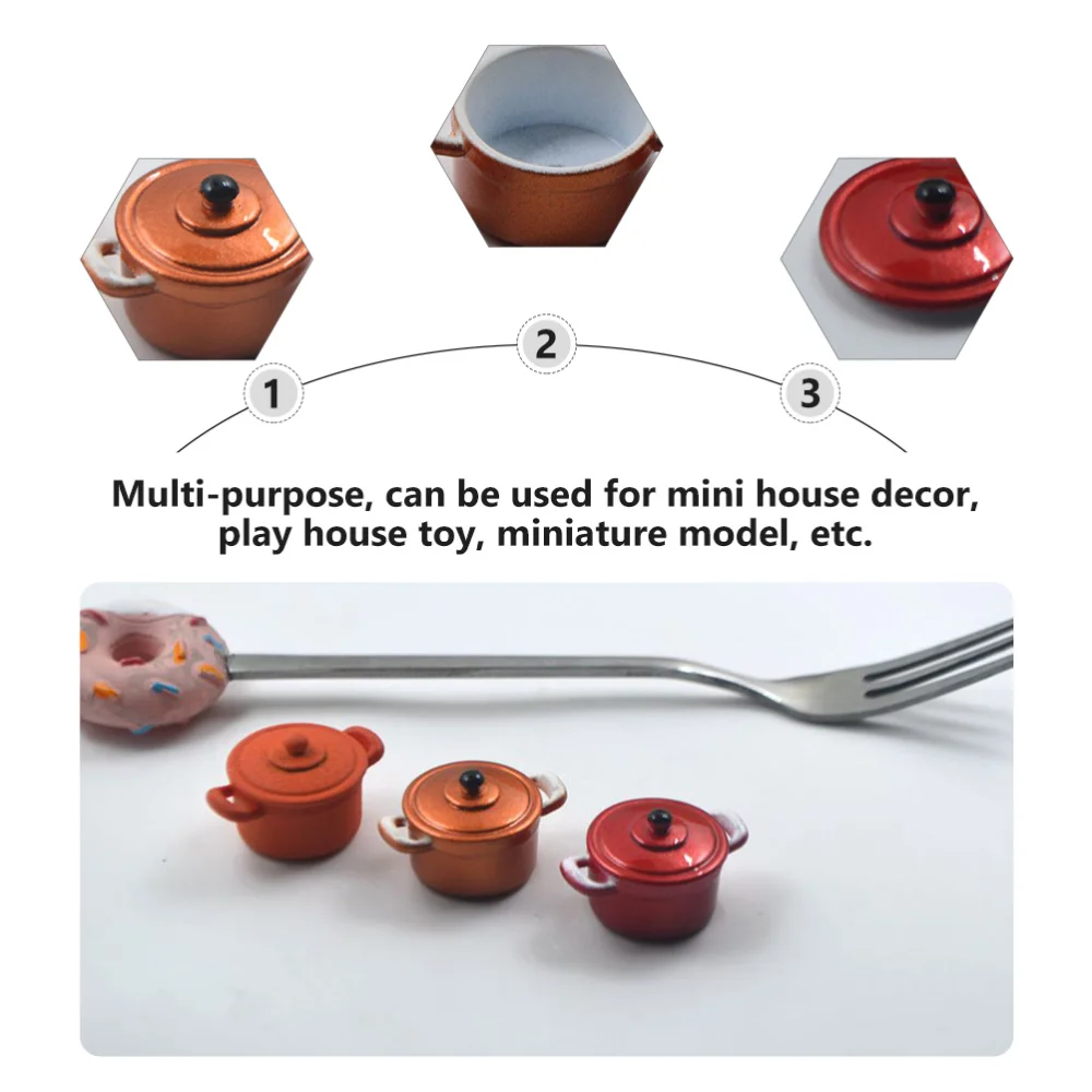 

3Pcs Miniature Pot Models Play House Pot Toys Mini House Decors