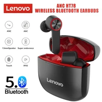 lenovo ht78 wireless bluetooth earphone with microphone waterproof tws hifi stereo sound anc gaming earbuds with charger case