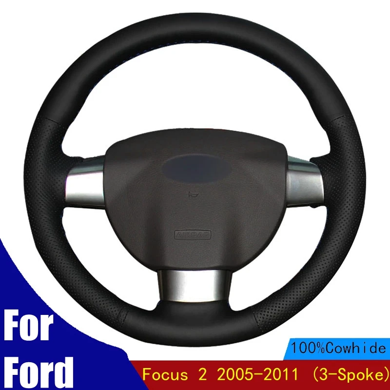 

Hand-stitched DIY Car Steering Wheel Cover Genuine Leather Non-slip For Ford Focus 2 2005-2011 (3-Spoke) Accessories