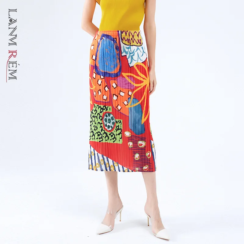 LANMREM эластичная резинка на талии яркий принт до середины икры модная Свободная