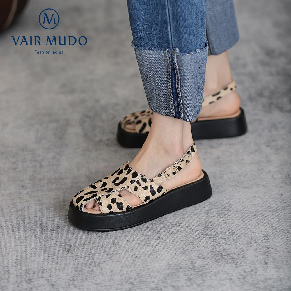 

VAIR MUDO Summer Women Sandals Shoes Round Toe Genuine Leather Elegant Round Toe Buckle Strap Female Waterproof platform LX36L