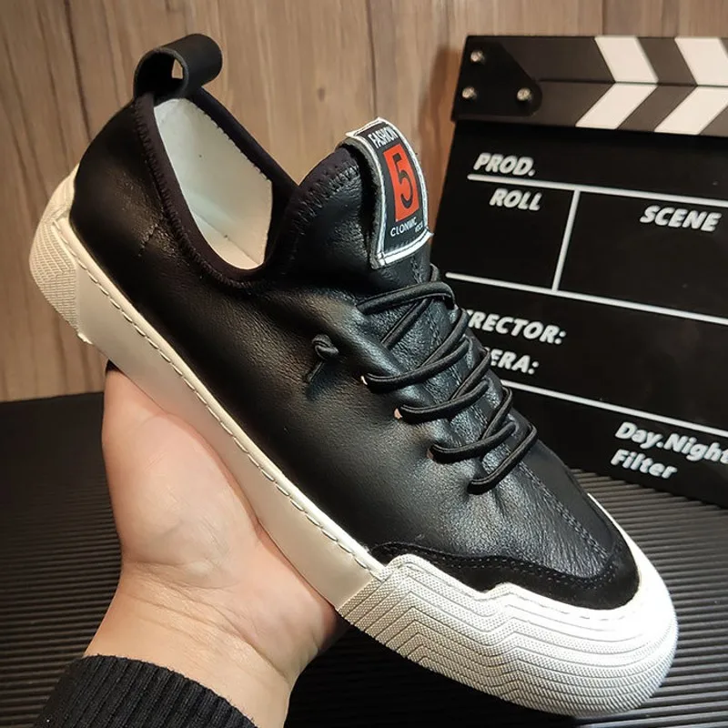 

Man Summer Footwear 2021 New Designer Breathable White Flat Sneakers Student Casual Flats Real Leather Shoes Male Loafers 38-44