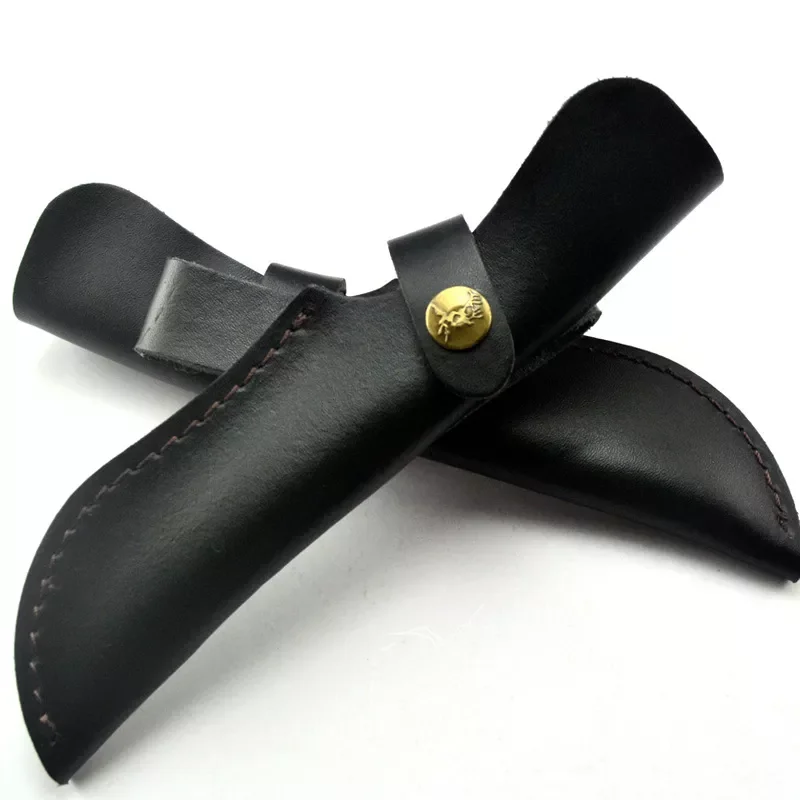 High Quality First Layer Cowhide Leather Small Straight Knife Scabbard Sheath Real Cowskin Black Holster With Buckle Cover Case