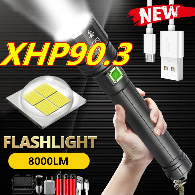2021 новогодний подарок XHP90.3 ультра мощный 26650 светодиодный фонарик XLamp USB