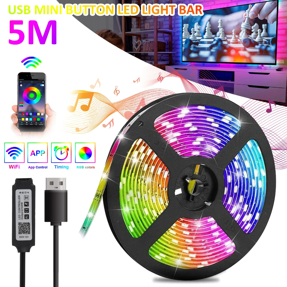 

5M LED Light Strips Bluetooth WIFI Controller Flexible RGB 5050 Decoration BackLight Lamp IP65 Waterproof USB Night light