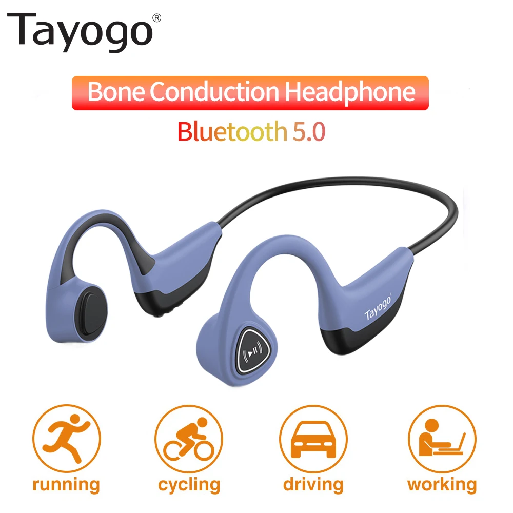 blue headphone Tayogo S2 Bluetooth 5,0 Беспроводной наушники костной проводимости Спорт на открытом воздухе с защитой от пота, гарнитура с микрофоном, гарнитура - Цвет: blue headphone