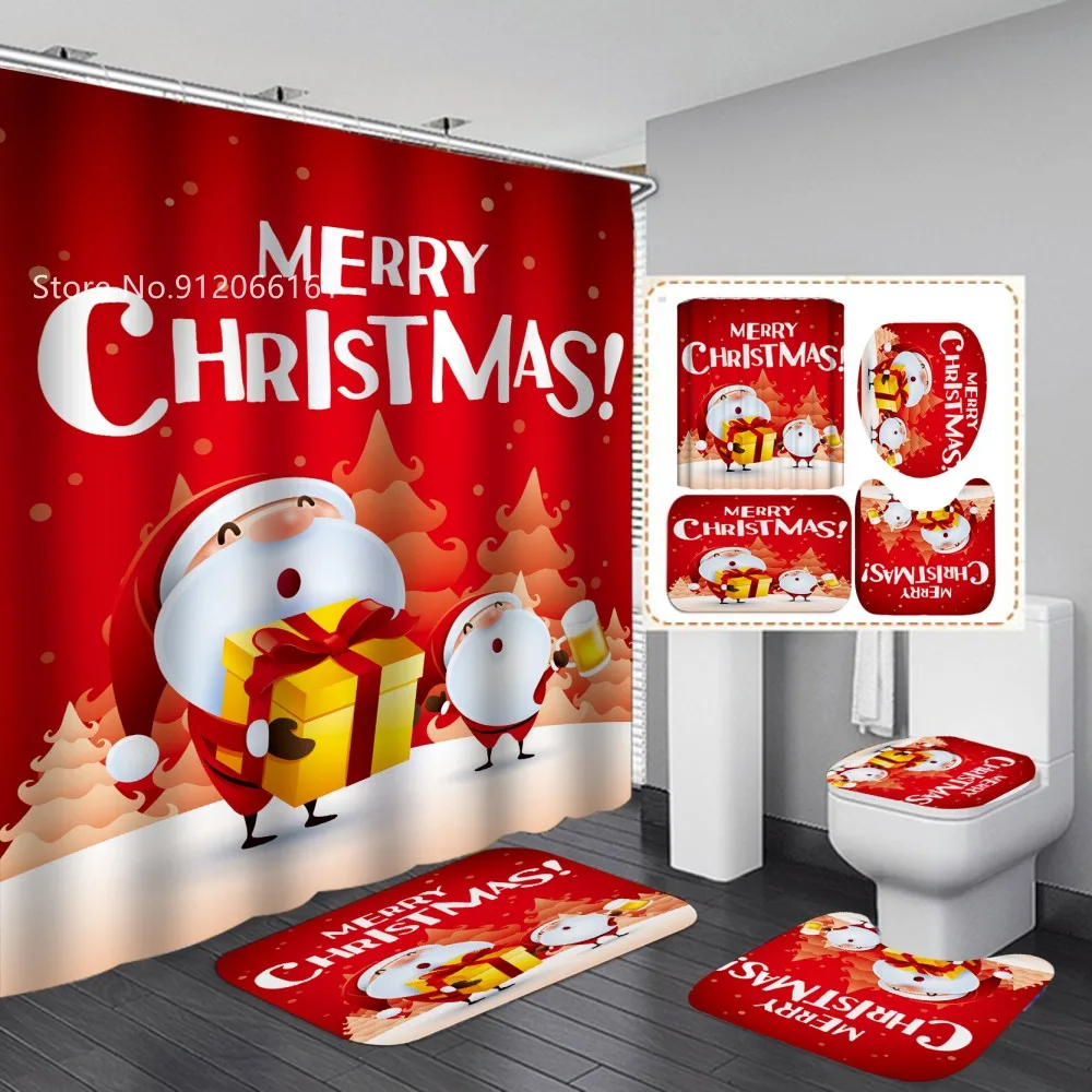 

Новогодняя занавеска для душа с Санта Клаусом, 4 шт.