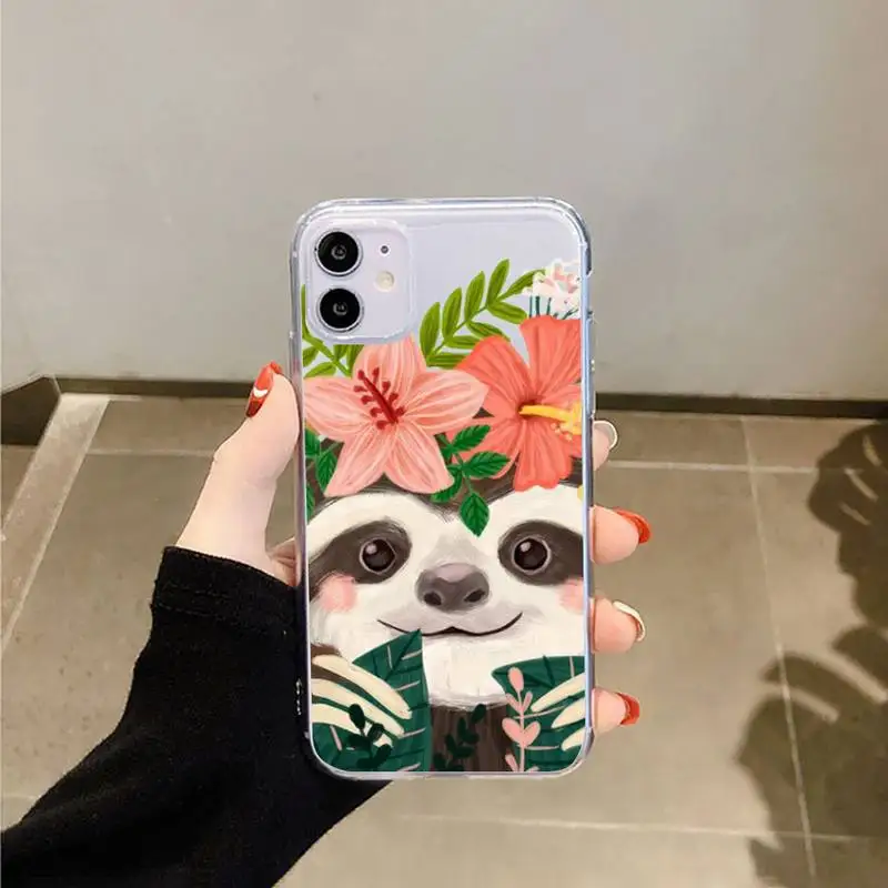 

Sloth Cute Animal Phone Case Transparent for iPhone 6 7 8 11 12 s mini pro X XS XR MAX Plus