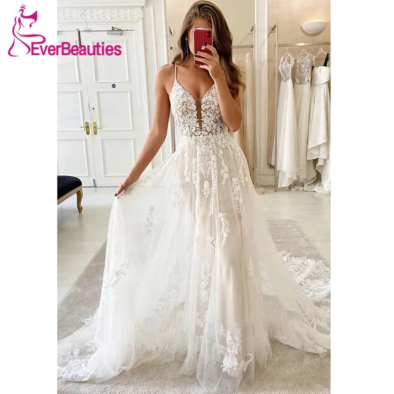 

Vestido De Noiva Bohemian Lace Wedding Dress 2020 Tulle V-Neck Bride Dress Beach свадебное платье