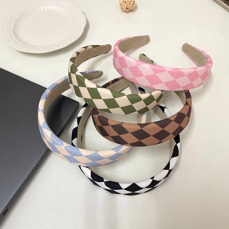 

Vintage PU Leather Headband Hairbands Checkerboard Headwear For Women Girls Fashion Hair Band Chic Hair Hoop Hair Accessories