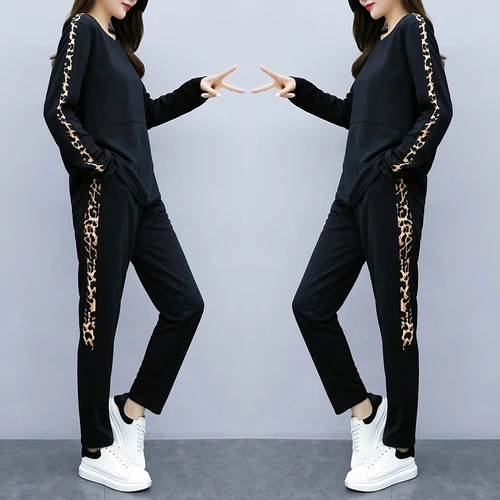 Женский леопардовый спортивный костюм двойка повседневный женский в Корейском
