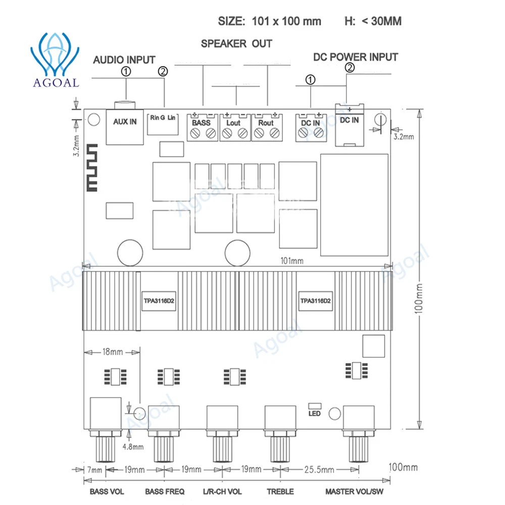 TPA3116D2 TPA3116 2 1 сабвуфер Bluetooth усилитель цифровая аудиоплата 50 Вт * + 100 бас AUX для 5 0