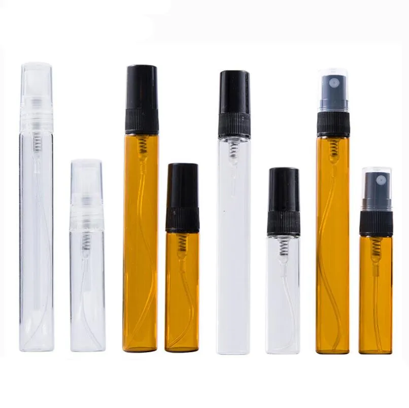 

50pcs/lot 2ML 3ML 5ML 10ML Clear Amber Glass Spray Bottle Black Perfume Atomizer Mini Sample Test Tube Bottle Thin Glass Vials