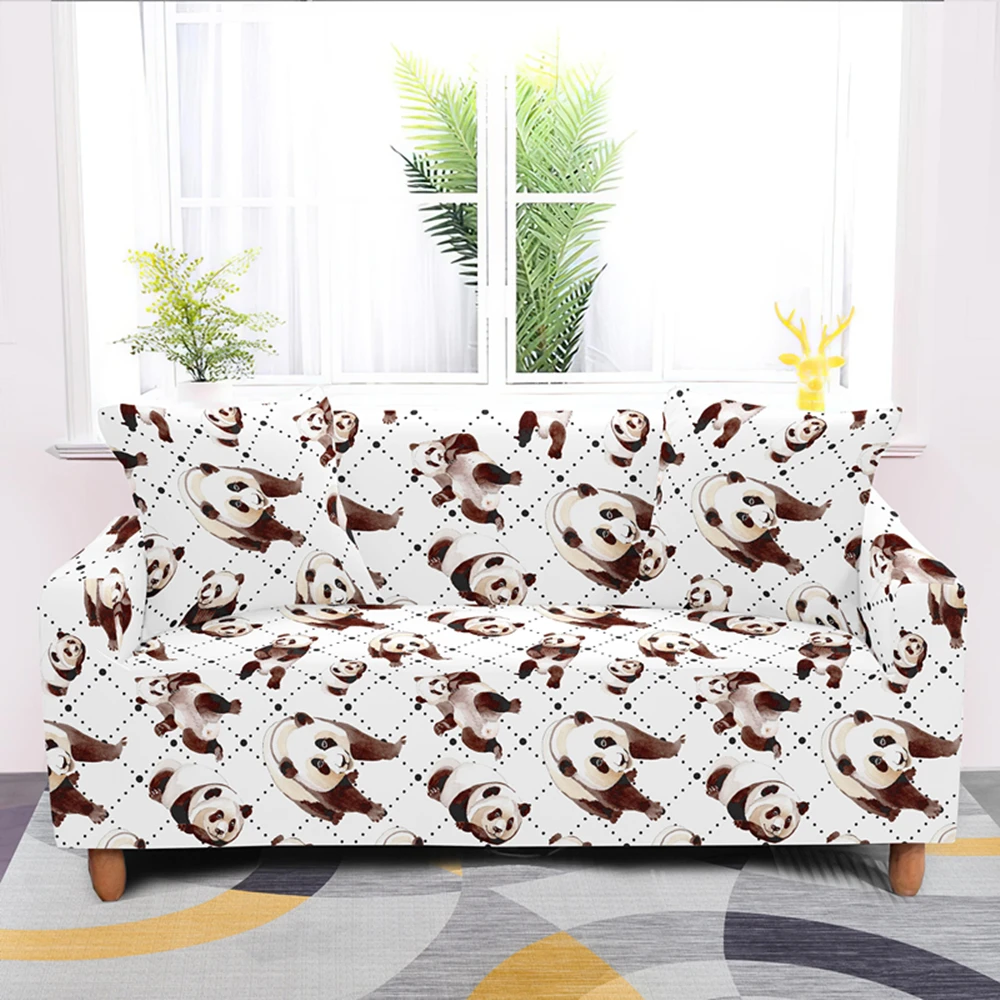 

Cartoon Panda Sofa Cover Elastic for Living Room Non-slip L Shape Couch Slipcover Universal Spandex Case Stretch 1/2/3/4 Seater