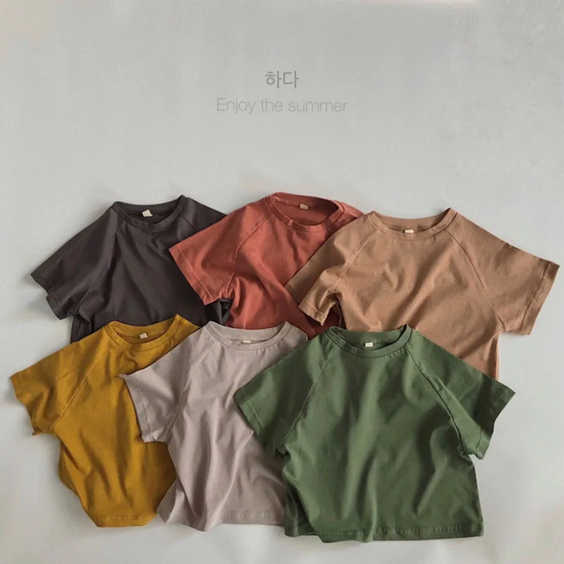

MILANCEL 2022 Summer New Kids Clothes Solid Color Bat Sleeve T-shirt Round Neck Loose Bottoming T-Shirt