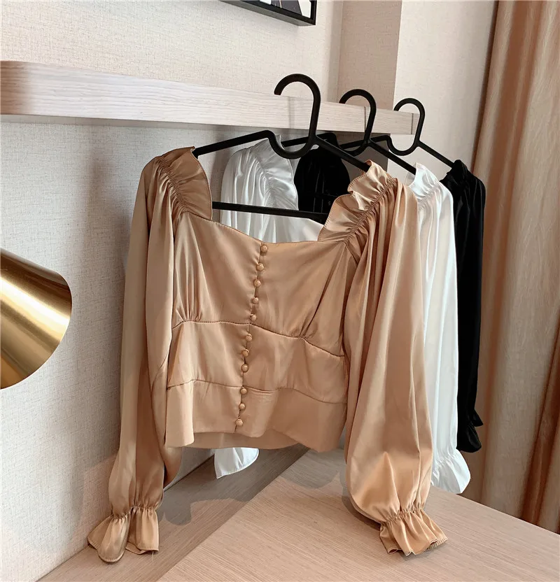 Новинка весны 2020 Ретро стиль сексуальный квадратный воротник открытые воротники