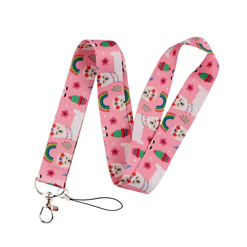 

Pink Keychain Cartoon Cute Animal Alpaca cactus rainbow print Lanyard for Keys Phone ID Name Tag DIY Hanging Rope Key Ring Gifts