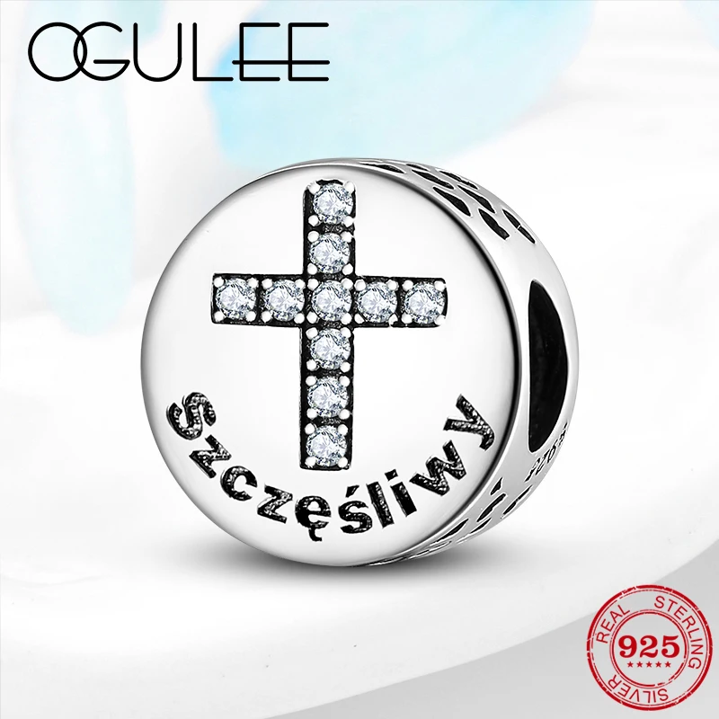 Высокое качество серебро 925 пробы Библейское счастье сверкающий CZ Крест бисер