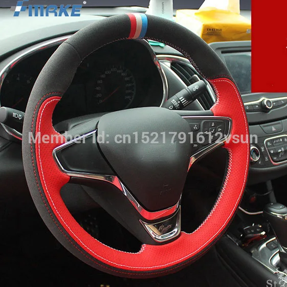 

Нескользящий чехол на руль для Chevrolet Malibu, высококачественный, прошитый вручную, из красной кожи, черной замши, красной, белой нитью, «сделай с...